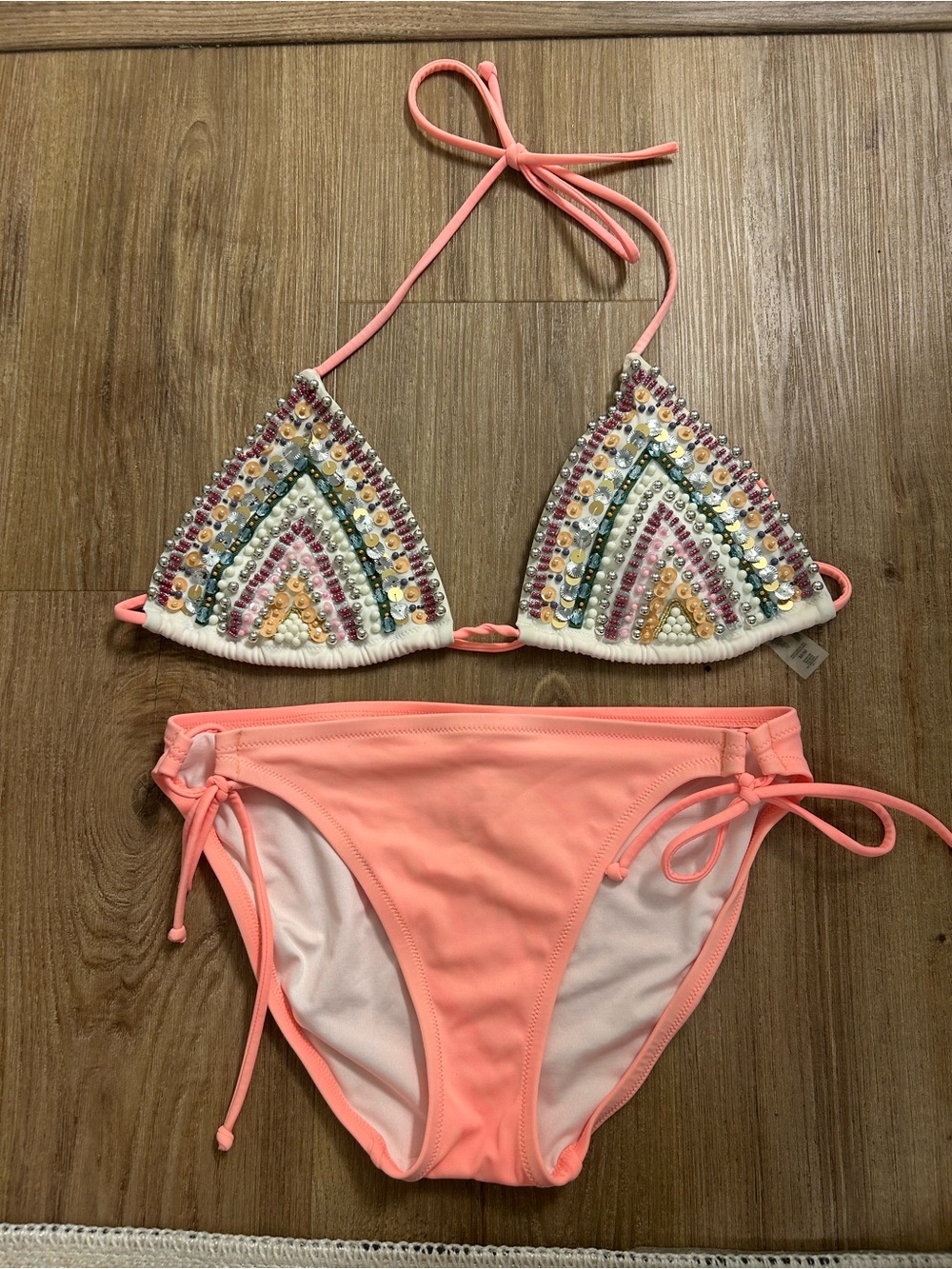 Victoria's Secret Coral Triangle Bikini Top with Tie Straps - Picture 1 of 6